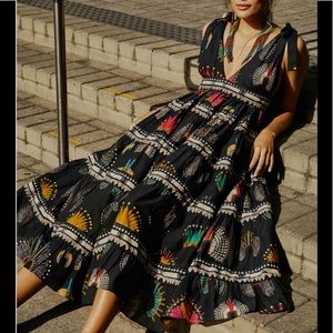 FARM RIO Black Wonderful Headdress V Neck Dress